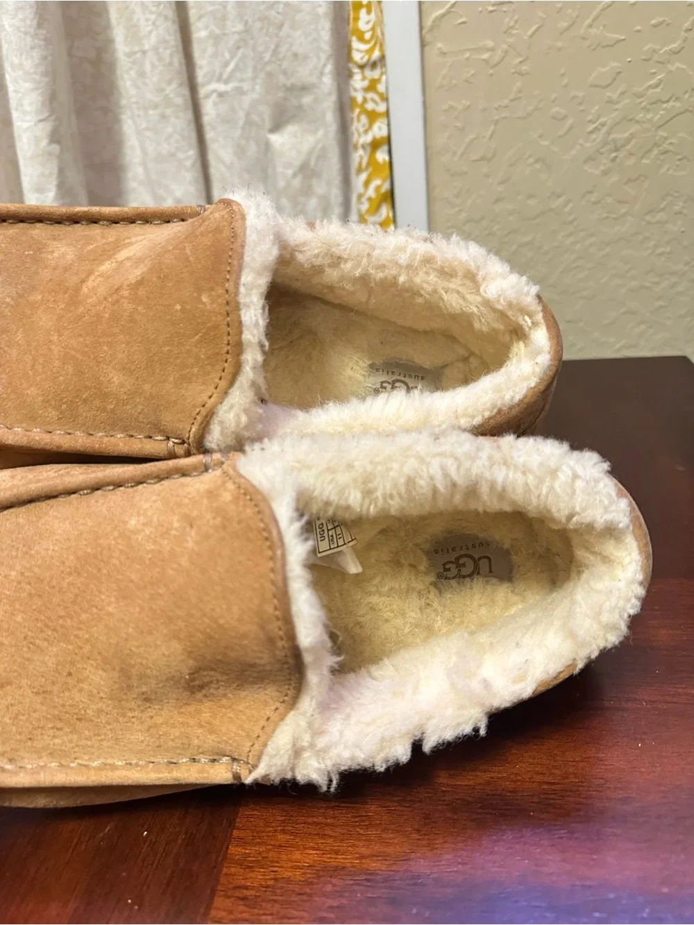 Mens UGG Ascot Tan Brown Suede Lined Slippers Shoes Moccasins Loafers Size 11